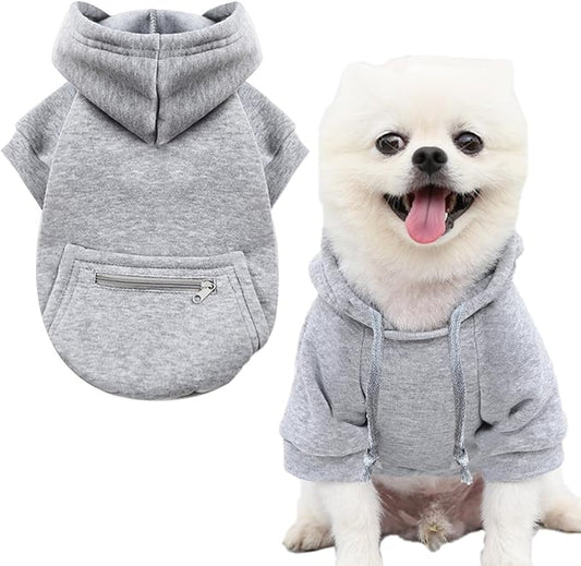 Jecikelon Pet Dog Cold Weather Coat with Pocket Winter Dog Hoodie Warm Puppy Clothes for Small Dogs Chihuahua Clothing (X-Small, Y02-Grey)