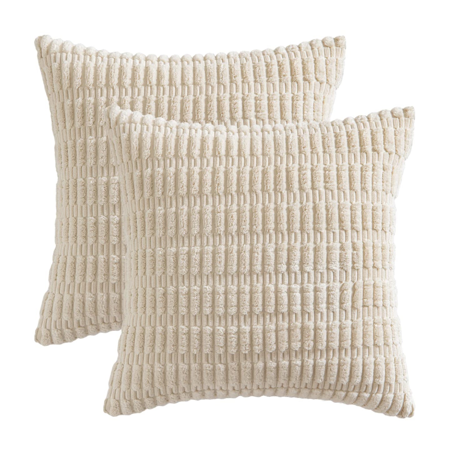MIULEE Pack of 2 Corduroy Decorative Euro Sham Throw Pillow Covers 22x22 Inch Soft Boho Striped Pillow Covers Modern Farmhouse Home Decor for Sofa Living Room Couch Bed Cream White