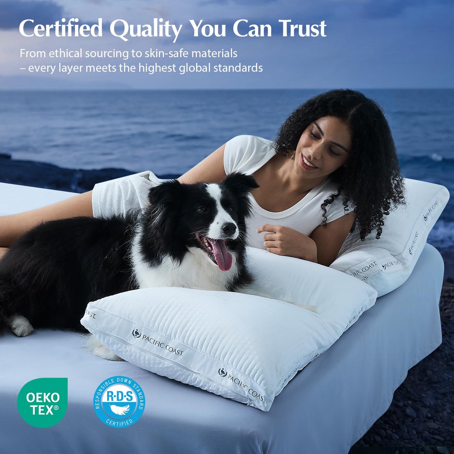 Pacific Coast ArcticLayer Adjustable Cooling Pillows - Queen Size 2 Pack, Luxury Sleeping Pillows with Washable Cover, Spine Alignment, Soft Down Fiber & Goose Feather Pillows, Gift-Ready