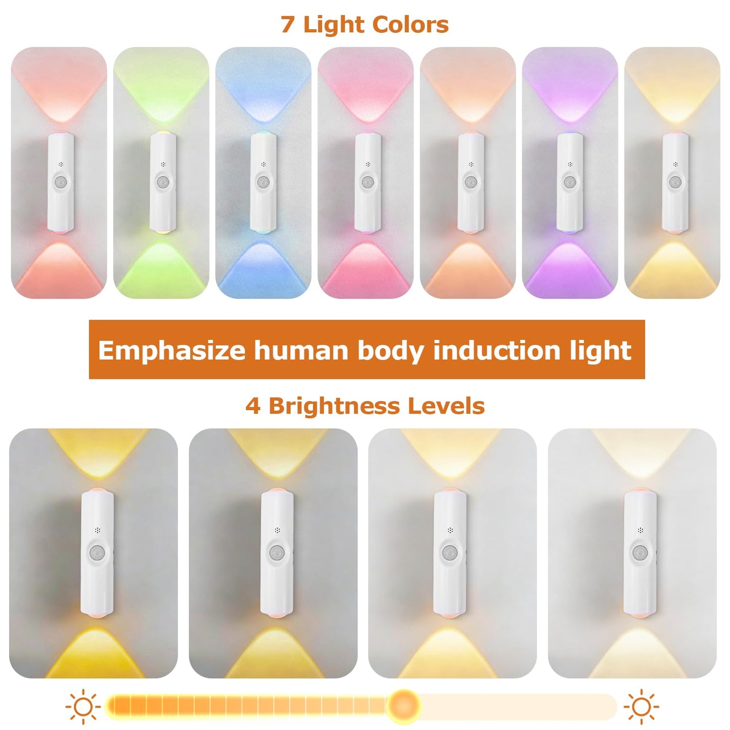 STHF 4 Pack Rechargeable Smart LED Motion Sensor Ambient Light, Auto-On Multi-Color Changing Magnetic Wall Light, Punch-Free Mount for Stairs, Wardrobe, Closet, Bathroom, Cabinet (7 Color RGB)