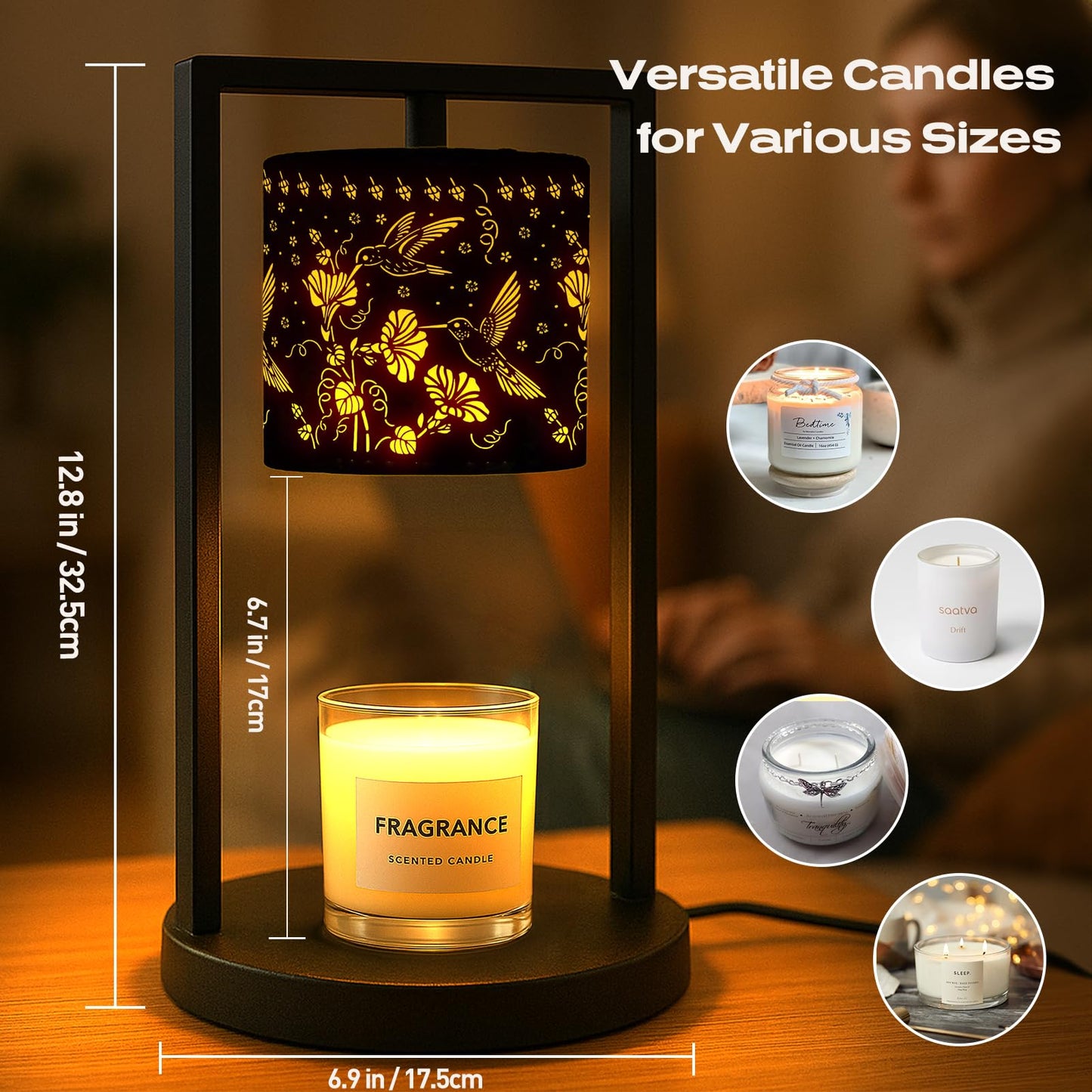 Candle Warmer Lamp with Timer Dimmer, 4 Adjustable Brightness Electric Candle Wax Melt Warmer, Best Birthday Gifts for Women Mom, Mothers Day Gifts, House Warming Gifts New Home Decor (Hummingbird)