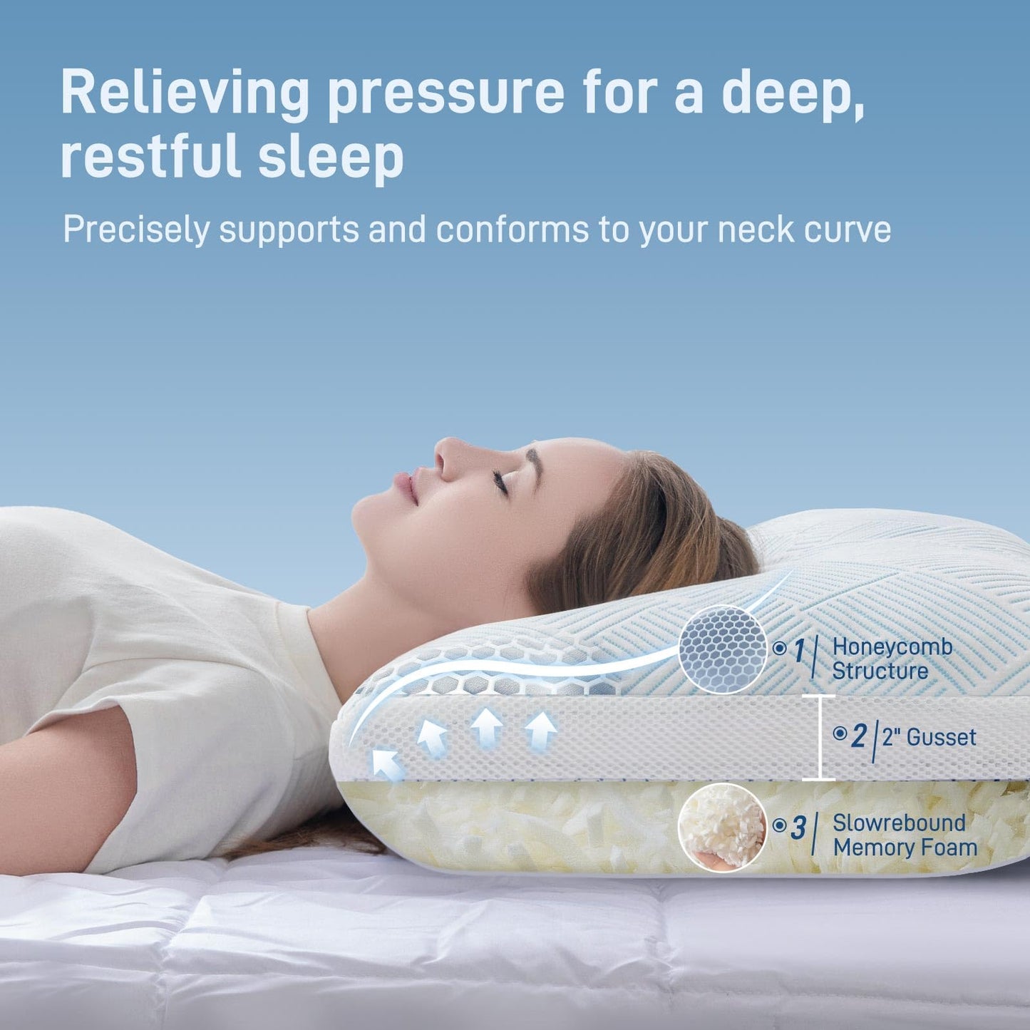 Alkyonos Shredded Memory Foam Cooling Soft Bamboo Viscose Pillow Queen Size, Adjustable Hypoallergenic Hotel Quality Pillow for Stomach, Back and Side Sleeper, Oeko-TEX Certified