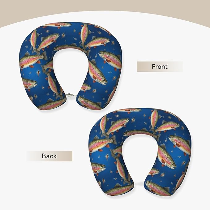 Breathable Neck Pillow for Sleeping Rest Nap Fish On Ombre, Airplanes/Car/Home Memory Foam Travel Cushion with Polyester Cover Washable for Women Men