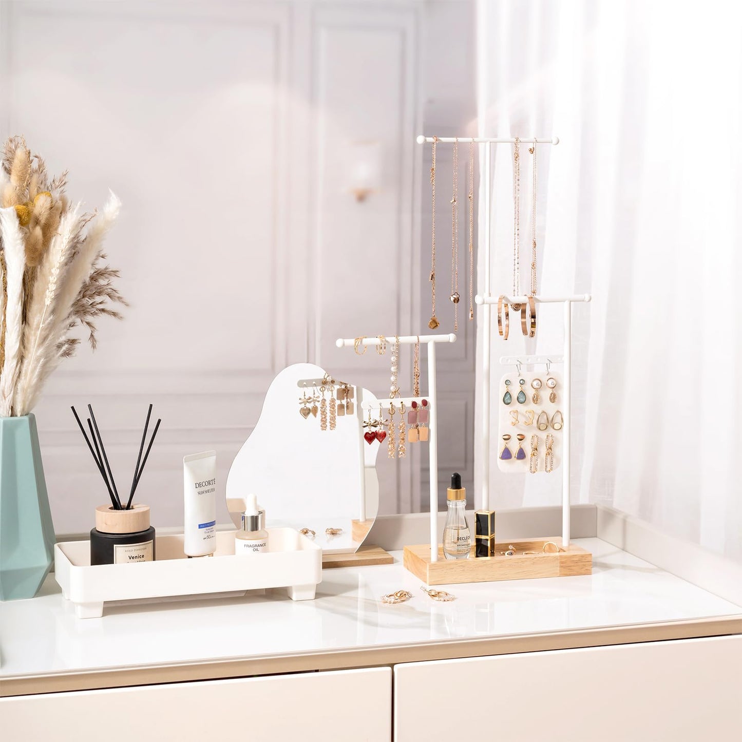 ProCase 360 Rotating Necklace Holder Earrings Storage Bundle with 6 Tier Jewelry Stand Necklace Holder with 15 Hooks