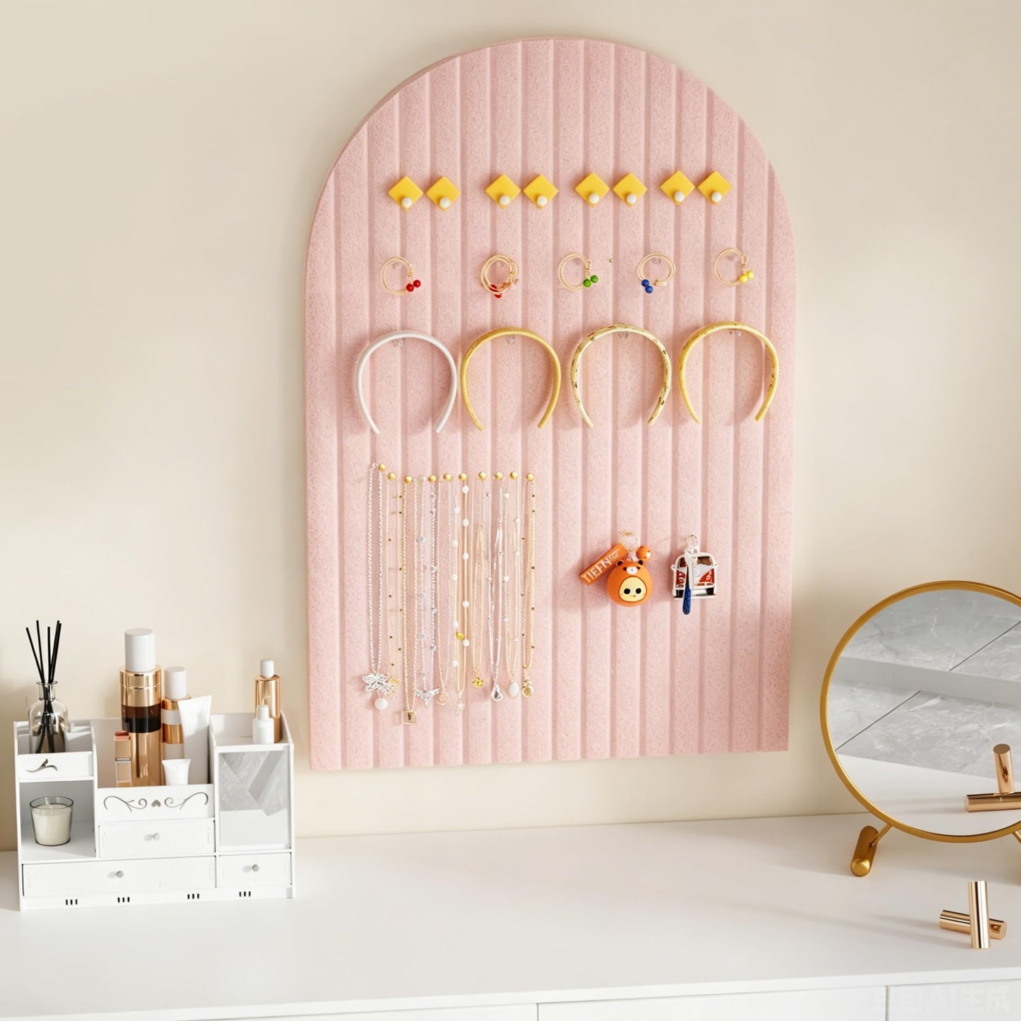 Felt Bulletin Board, 35" x 24" Cork Board Alternative, Decorative Felt Pin Board with 30 Push Pins, Vision Board for Office Home Bedroom Wall Decor, Photo Display(Pink, Arched - 35 x 24 Inches)