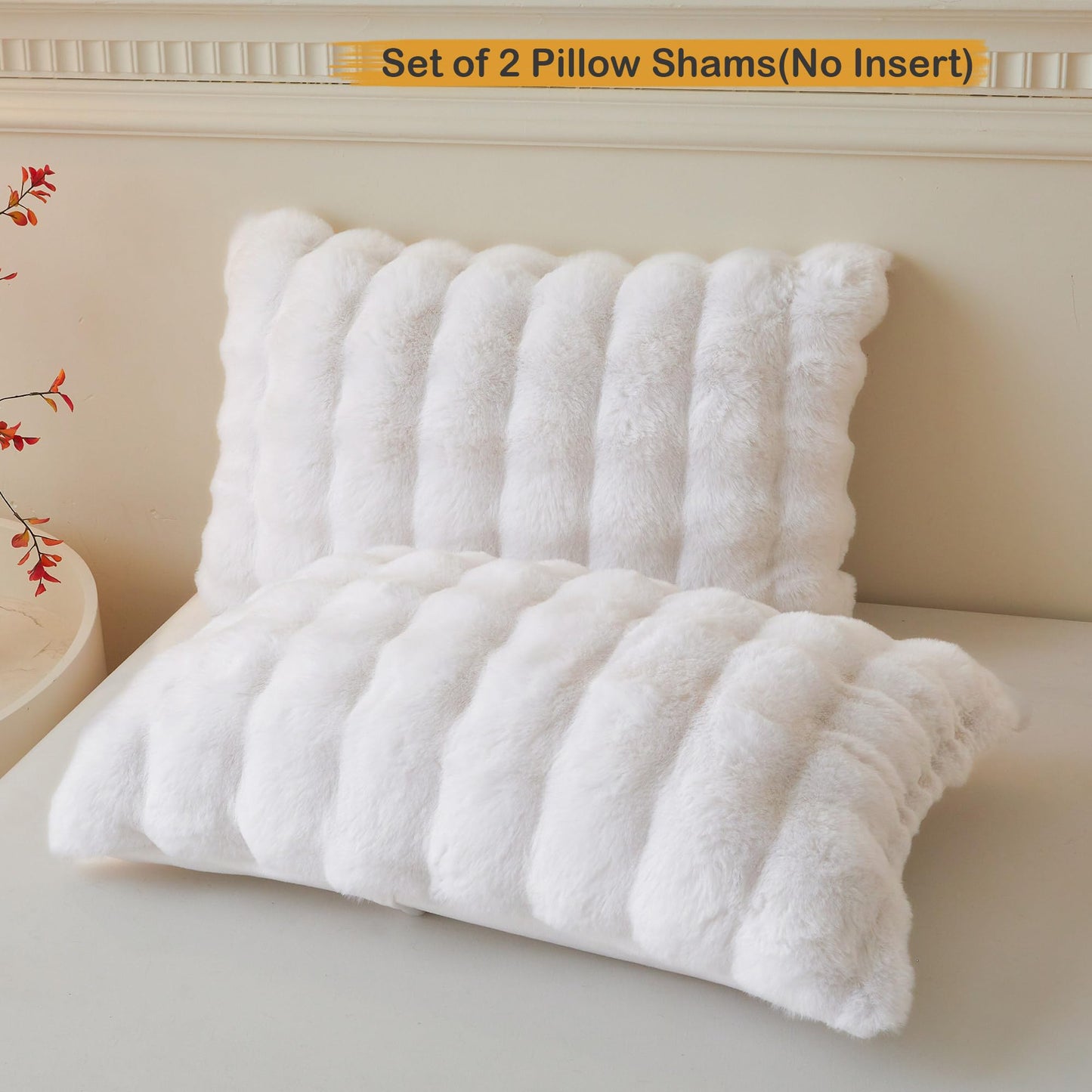 LIFEREVO 2 Pack Fluffy Faux Rabbit Fur Pillow Cases, Luxury Soft Plush Shaggy Bubble Pillowcases Standard Size with Zipper Closure, Furry Fuzzy Long Pillow Shams for Bedroom Living Room 20x26, White