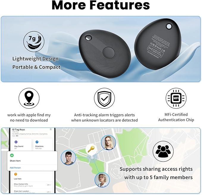 FIQI Air Tracker Tags 2-Pack (Black) – Compatible with Apple Find My (iOS Only), Bluetooth 5.4 Item Locator with Smart Tag for Wallet, Keys, Luggage & Bags, 90 dB+ Alert, 7g Lightweight, Matte Finish
