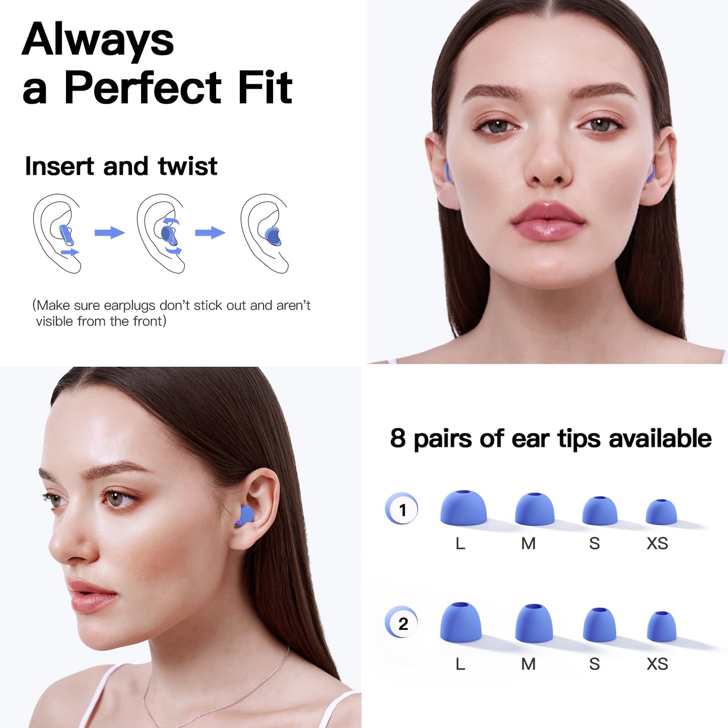 55dB Ear Plugs for Sleeping Noise Cancelling, Noise Reduction Earplugs for Sleep, Snoring, Side Sleepers, Reusable Hearing Protection Ear Plugs for Concerts, Airplane, Silicone Sleep Earplugs (Blue)