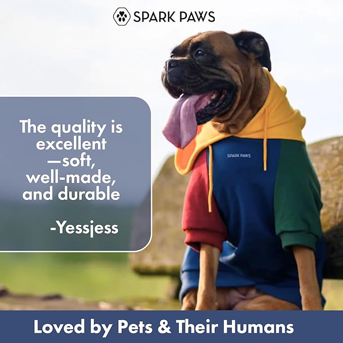 Spark Paws Dog Hoodie – Premium Dog Sweater for Small, Medium, and Large Dogs | Warm Outfits for French Bulldogs, Pitbull, Puppy, Winter Jacket Alternative - Primary Color Block - XL