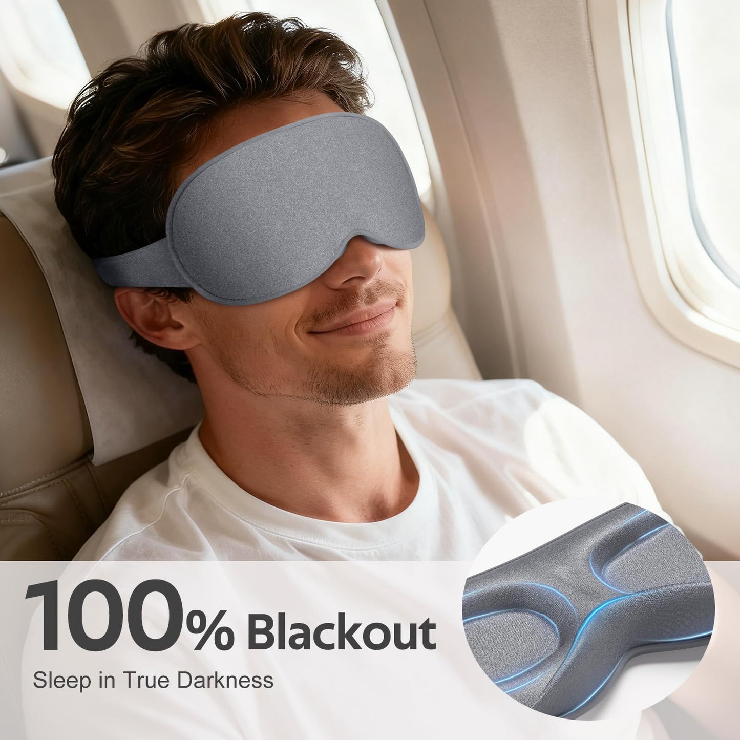 Vynix Sleep Mask for Men Women - 100% Blackout Cooling Eye Masks for Sleep - 3D Sleeping Mask for Side Sleepers - Zero Pressure Lash Extensions Eye Cover Shade for Airplane Travel Essentials, Grey