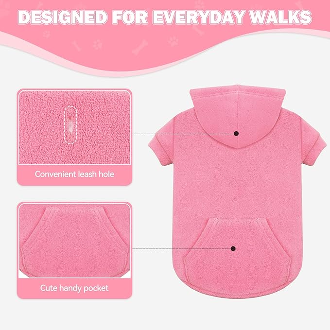 Dog Sweaters for Large Dogs,Dog Hoodie,Warm Fleece Sweatshirt with Hood & Pocket,Leash Hole,Cozy Cold Weather Pet Clothes Sweater Hoodie for Large Dogs(Pink,XL)