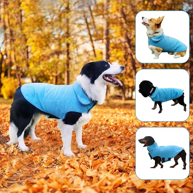 Bonawen Fleece Dog Coat Reflective Cold Weather Dog Jacket Apparel for Extra Large to Small Pets(Blue,3XL)