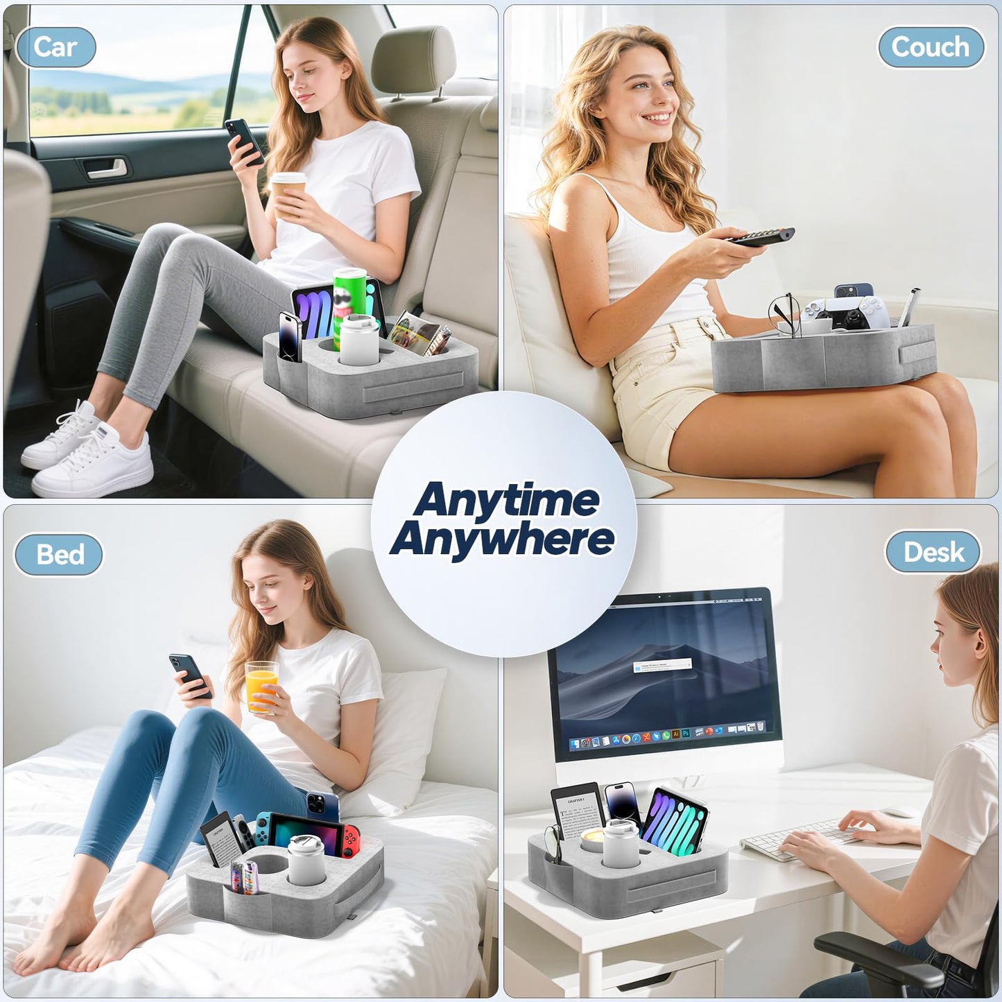 Heyife Couch Cup Holder Pillow, Sofa and Bed Caddy for iPad, Kindle, Switch, Game Controller, Remotes, Phones, Small-Sized Cup & Drink Holder for Couch, Bed, Desk, Car, Beach, Bathroom Cup Holder