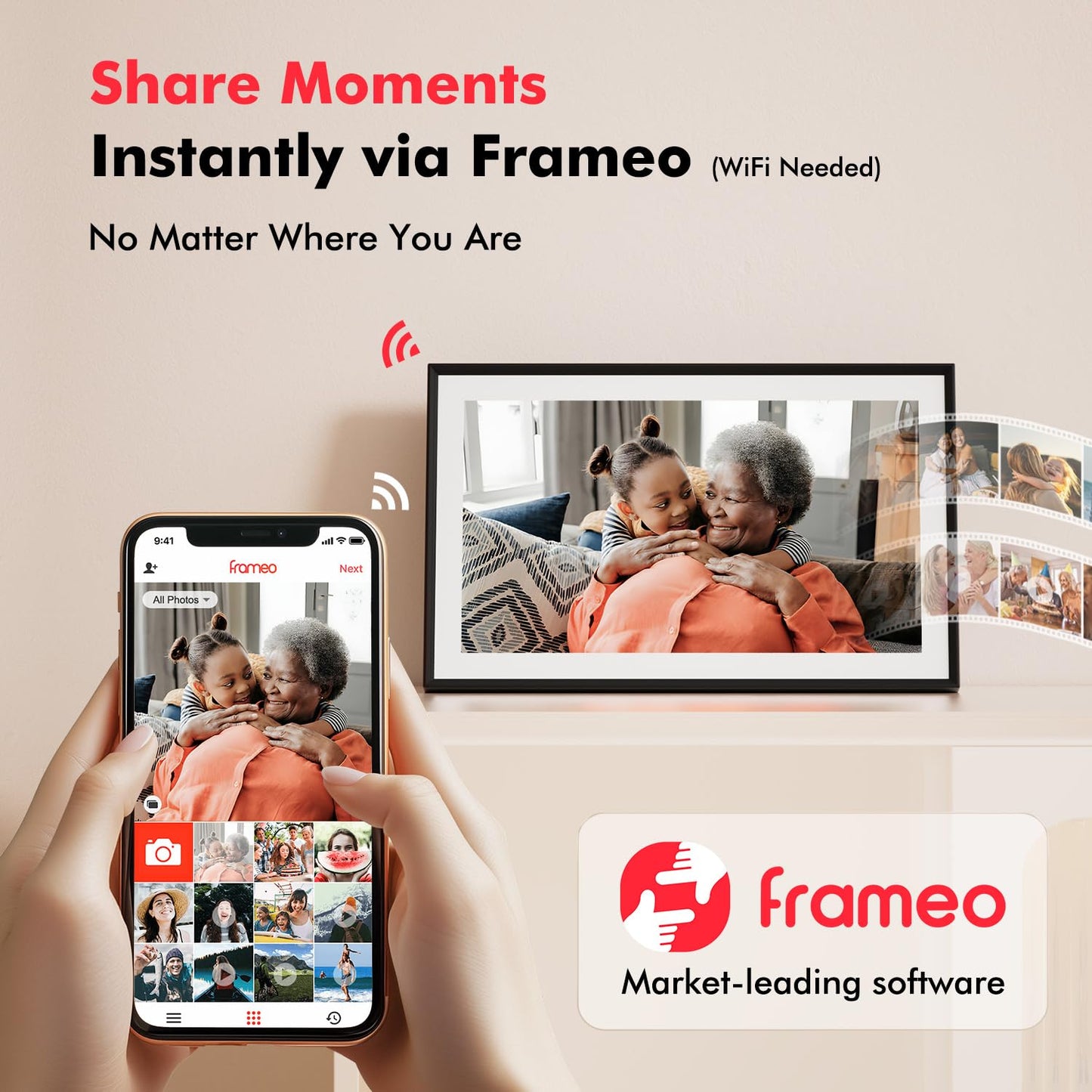 Digital Picture Frame, Frameo 15.6 Inch Large Digital Photo Frame WiFi, 1920 * 1080 IPS FHD Touch Screen, 32GB, Tabletop&Wall-Mounted, Electronic Photo Frame, Share Video, Birthday, Wedding, for Mom