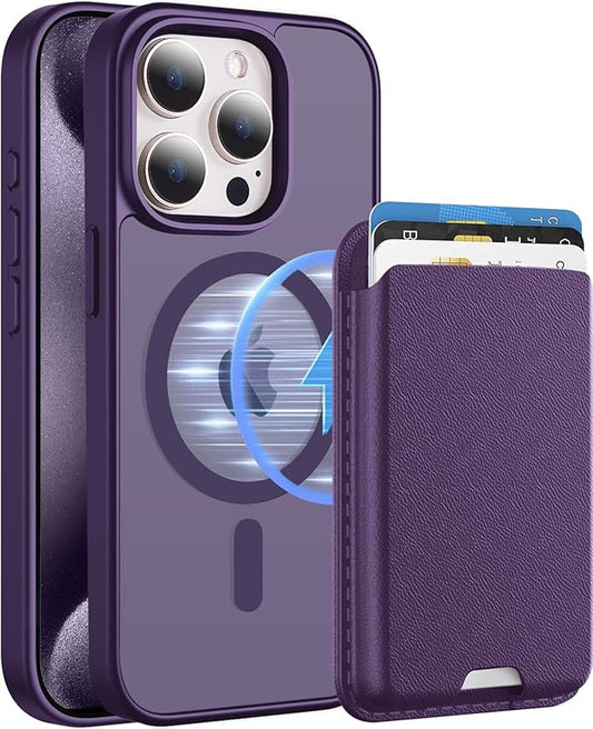 Ntwinro Magnetic for iPhone 15 Pro Max Case (Compatible with MagSafe) with Detachable Wallet & Card Holder for 3 Cards [RFID Blocking] Military Grade Protective Slim Phone Cover, Purple