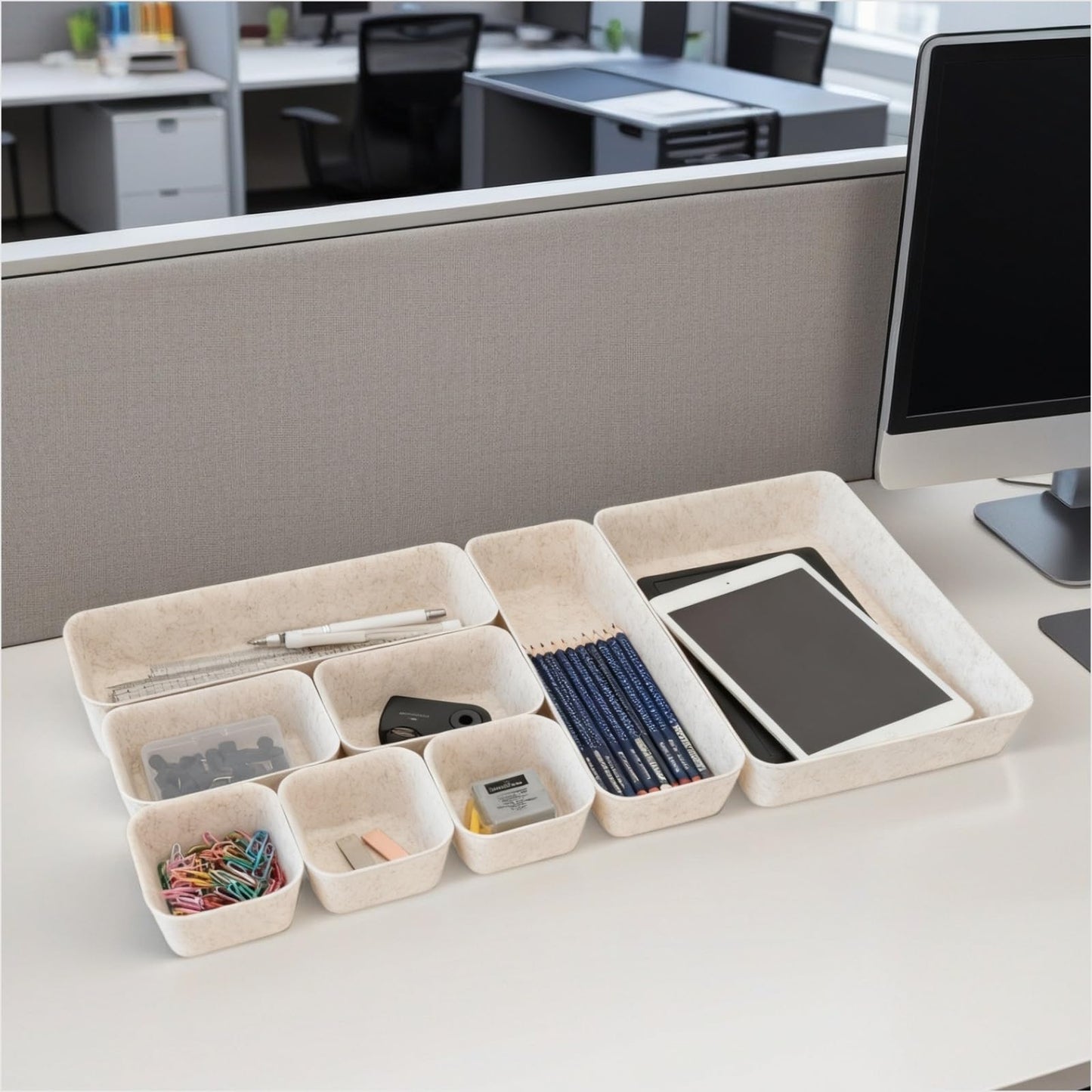 TTUGTTUG 8-Piece Felt Drawer Organizer Set in 4-Sizes, Made from Eco-Friendly Material for Vanity, Makeup, Desk, Office, Kitchen, and Nightstand, Oatmeal