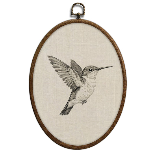 Hummingbird Sketch Oval Wall Art, Vintage Black and White Bird Oval Framed Wall Art, Waterproof Cottage Core Home Decor for Western Farmhouse Bedroom Living Room, Home Retro Decor Products, 03