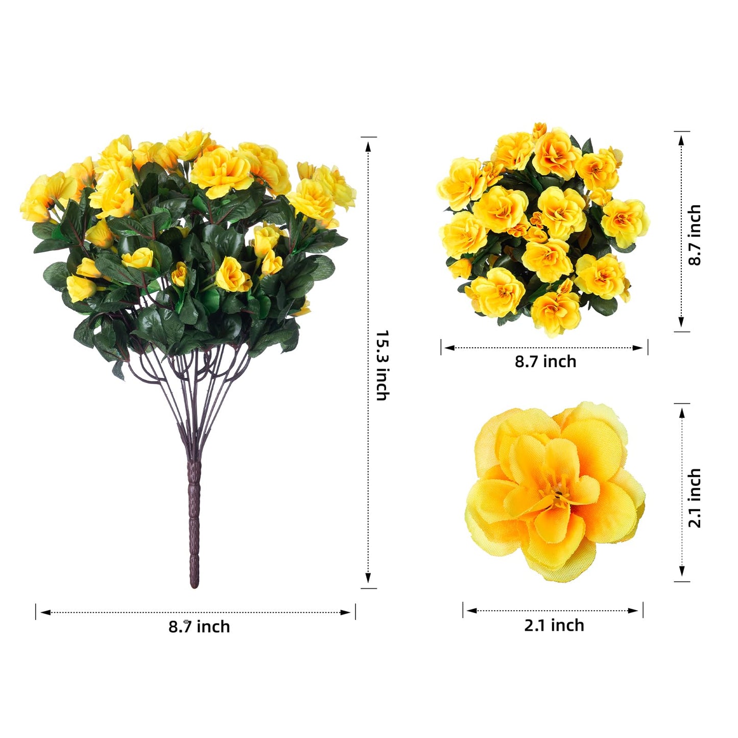 Ivydale Artificial Fake Flowers Plants for Outdoor Outside Spring Decor, Faux Silk Yellow Camellia UV Resistant Look Real for Planter Pot Porch Patio Balcony Garden Yard, 3 Large Bundles