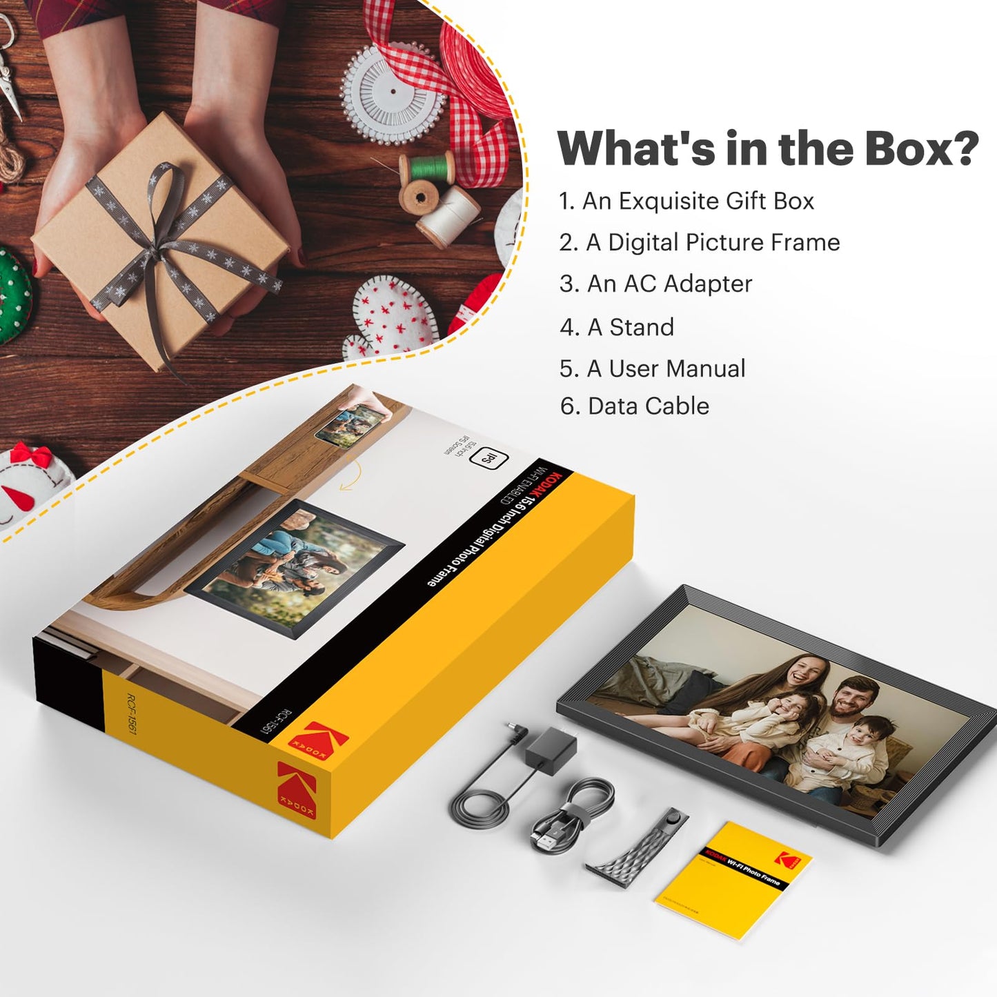 KODAK 15.6 Inch Large WiFi Digital Picture Frame, 1920x1080 FHD Touch Screen Electronic Photo Frame with AI Photo Art, 32GB Storage, 6 Ways Sharing Photos & Videos, for Mom Family