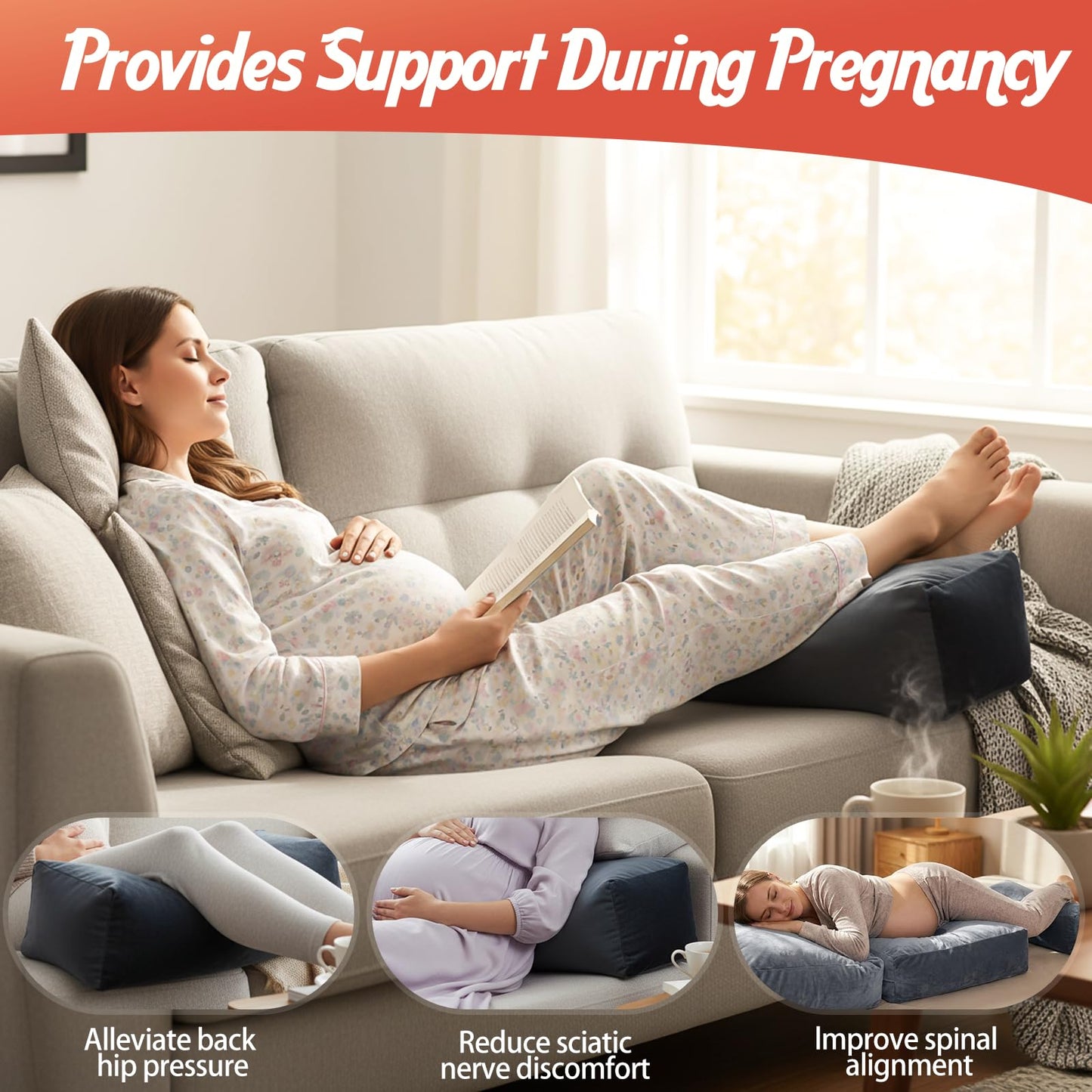 Pregnancy Pillows for Sleeping, 45.3 Inch Pregnancy Massage Pillow Full Body Pillow with Removable Cover & Leg Pillow, Support for Back, Legs, Belly, HIPS for Pregnant Women (Grey)