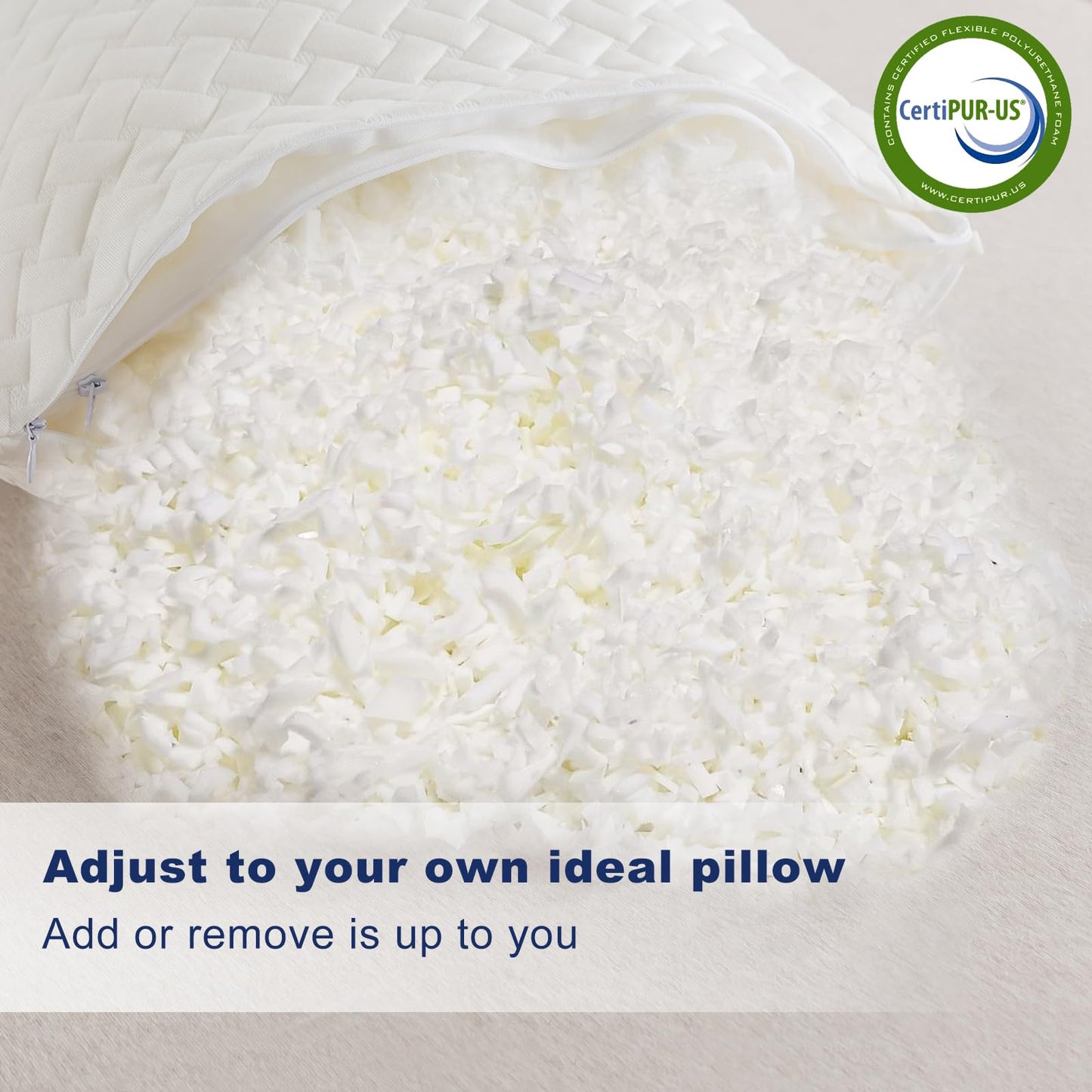 COZYART Shredded Memory Foam Pillows Queen Size Set of 2, Cooling Breathable Pillowcase, Adjustable Firm Bed Pillows for Side Back Stomach Sleepers