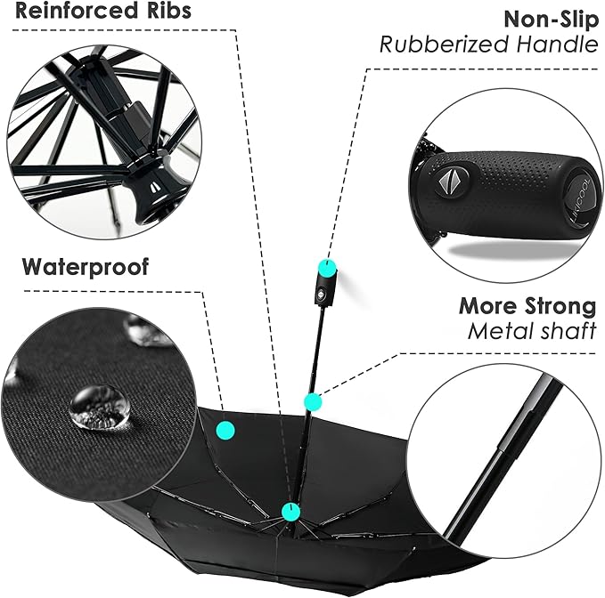 Khulula Windproof Compact Travel Umbrellas for Rain – Easy Auto Open Close, Automatic Durable Waterproof – Backpack, Portable, Lightweight Umbrellas for Travel