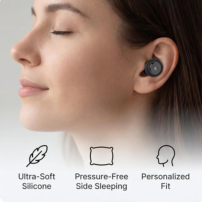 Ear Plugs for Sleeping, 45dB Noise Reduction Earplugs – Soft Reusable Silicone Ear Plugs for Snoring, Side Sleepers, Concerts, Shooting & Airplanes, with 6 Pairs Eartips & Carry Case, Black