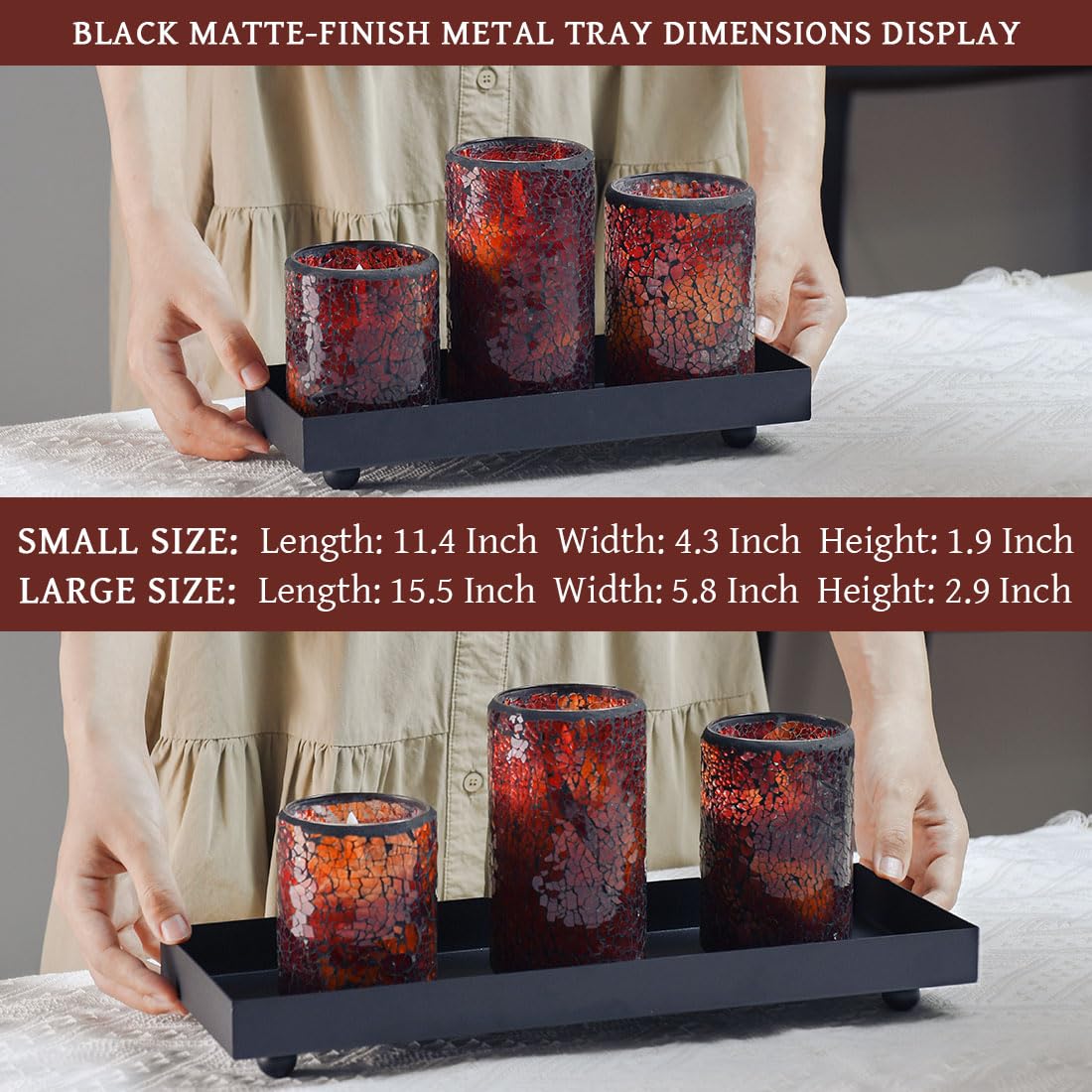 Aglary Rectangle Black Matte Metal Tray, Suit for Candle Holder, Vanity Decor Projects, Bathroom Toilet Tank Tray, Perfume or Jewelry Storage, and Coffee Table Centerpiece