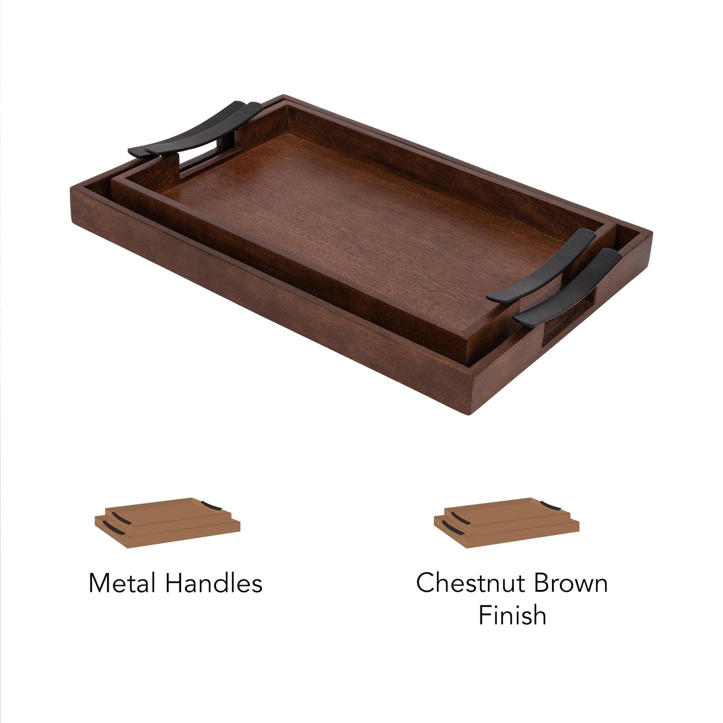 Ellementry Wooden Serving Tray Set – Decorative Tray for Coffee Table, Kitchen & Dining, Serving Platters, Breakfast & Snack Tray