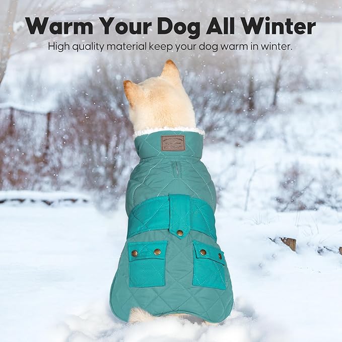 KYEESE Dog Coat Windproof Dog Coats for Small Dogs Waterproof Dogs Jacket with Fleece Lined Thick Cat Clothes with Pocket Warm Pet Winter Puffer Coat with Leash Hole Soft Pet Sweater for Cold Weather