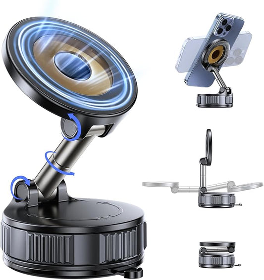 OUNIER Vacuum Magnetic Phone Holder for Car [120+LBS Strongest Suction & 3200gf Magnetic] 360° Adjustable Magsafe Car Phone Mount, Cell Phone Holders for Your Car for iPhone 17 Pro Max 16 15 14 13 12