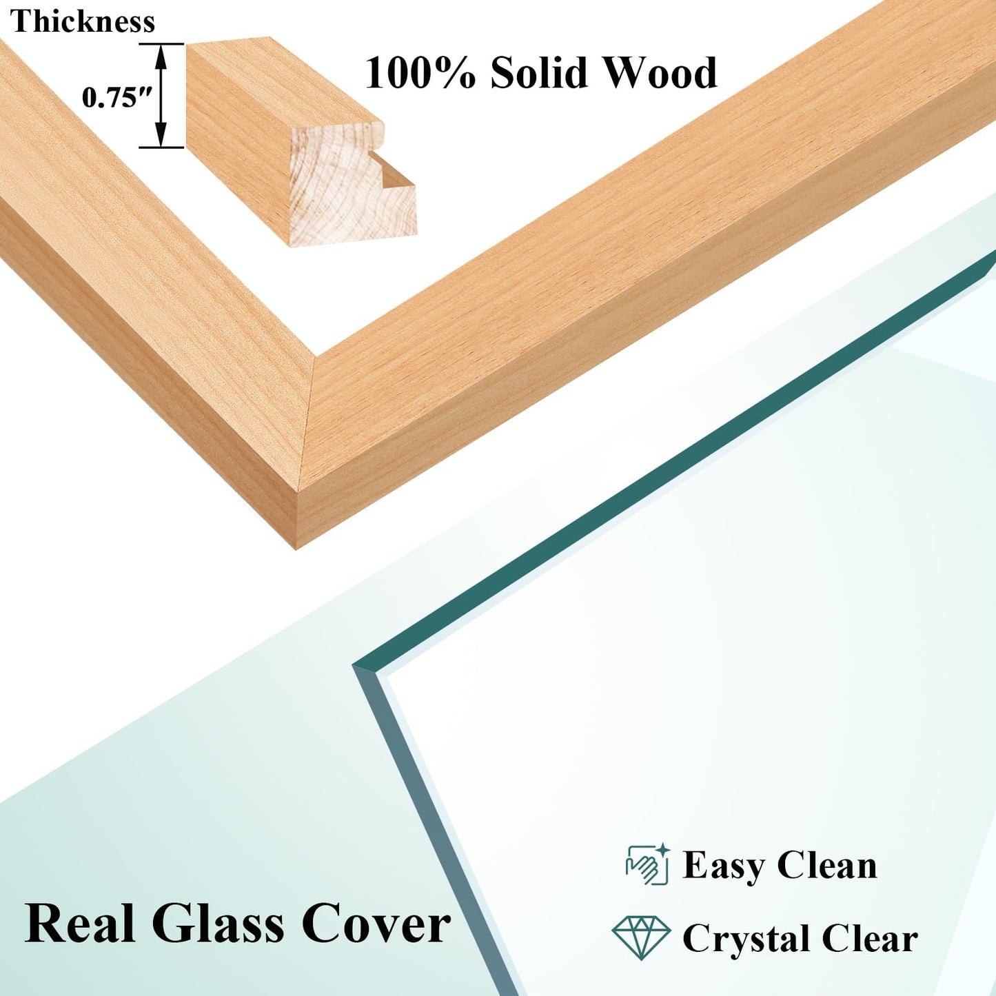 RPJC 11x14 Picture Frame Solid Wood, Fits 8x10 with Mat or 11x14 Without Mat, Real Glass Photo Frame for Wall Mounting, Black Gift-Ready in White Box, 2026 Natural