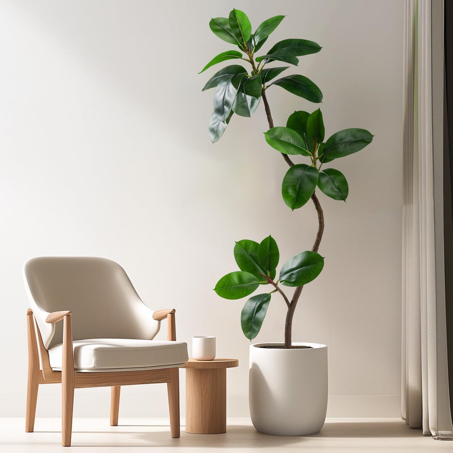 Bailikang 4.6ft Artificial Rubber Tree Faux Plants Indoor Faux Floor Artificial Trees Indoor,Fake Plant Fake Tropical Plants,Large Floor,Real Touch Rubber Tree for Home Decor