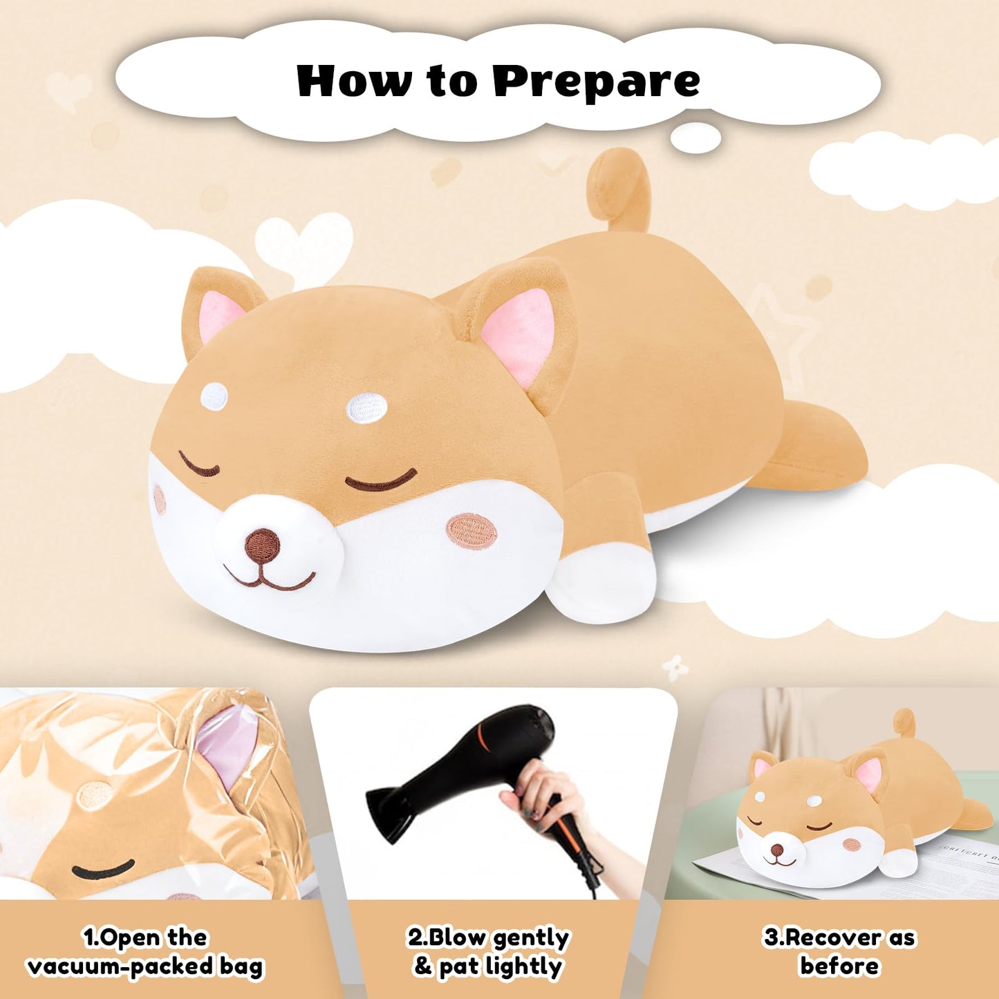 Finebee Weighted Shiba Inu Stuffed Animals, Cute Weighted Dog Plush, Soft Comfort Stuffed Weighted Shiba Inu Plushie Gifts for Kids & Adults (9.8" 0.8Lbs)