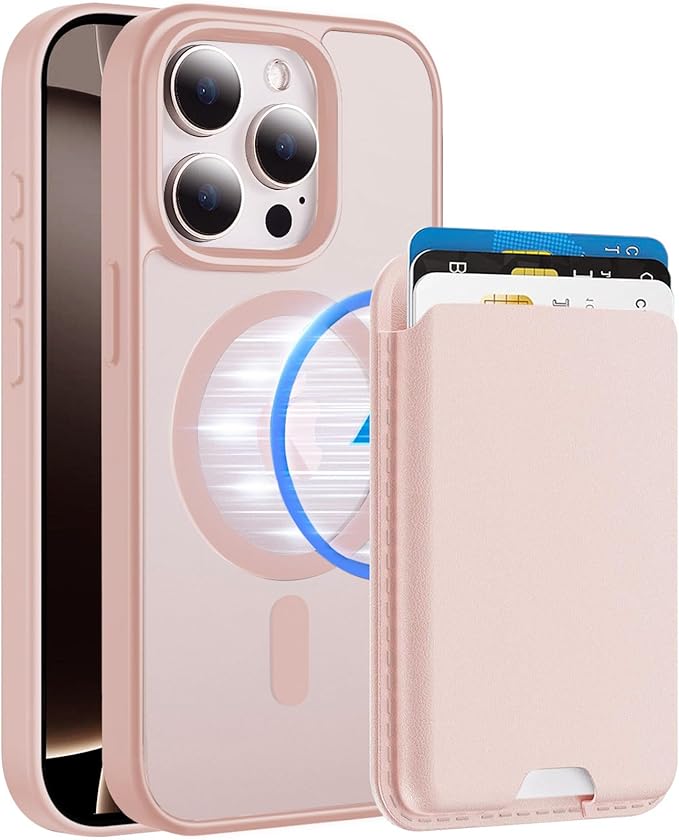 Ntwinro Magnetic for iPhone 15 Pro Max Case (Compatible with MagSafe) with Detachable Wallet & Card Holder for 3 Cards [RFID Blocking] Military Grade Protective Slim Phone Cover, Pink