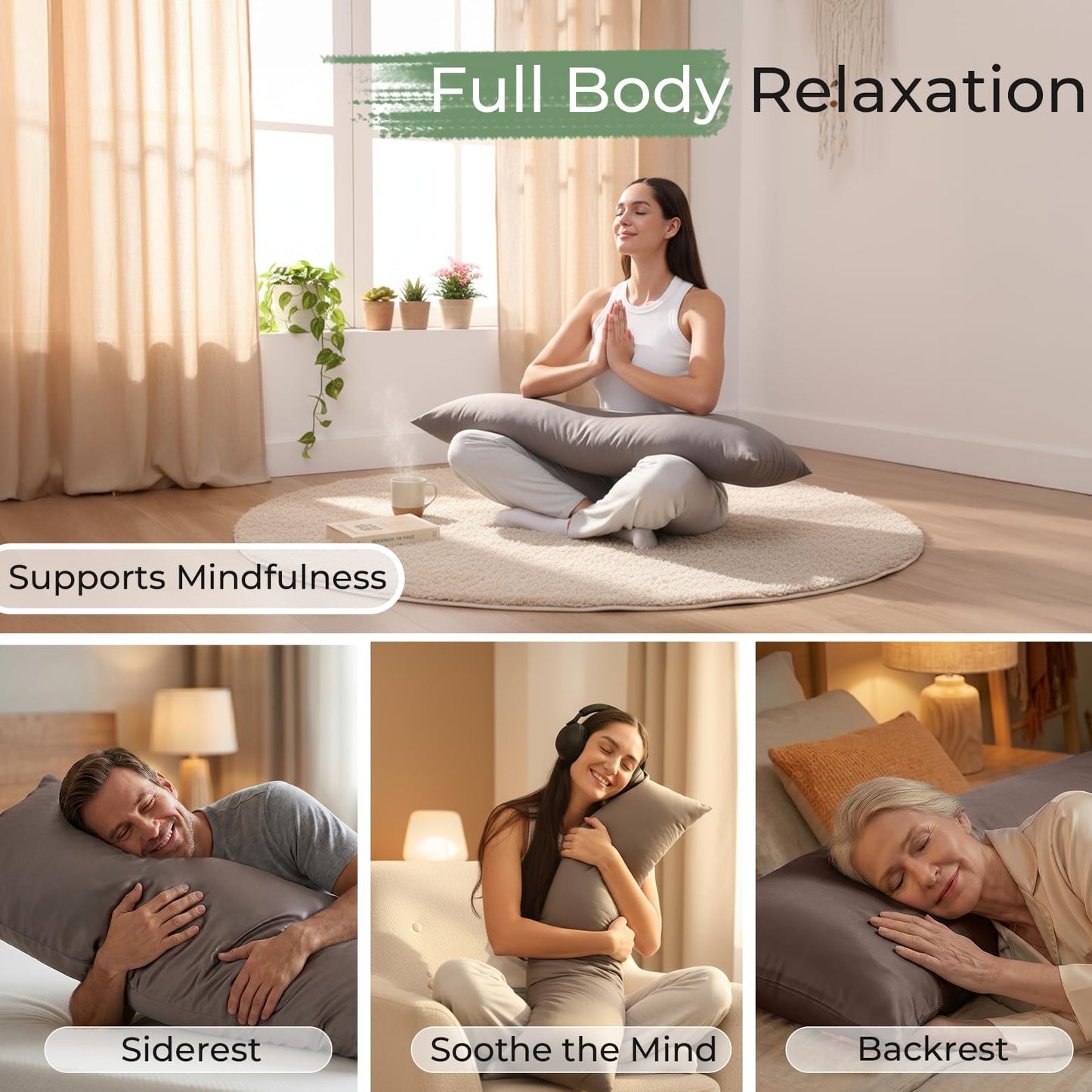 ZonLi Cooling Weighted Body Pillow for Deep Sleep and Mood Relaxation (41" x 10") 6.5lbs, Washable Bamboo Cover, Quilted Glass Beads Weighted Pillows for Bedroom, Sofa, Adults, Side and Hot Sleepers