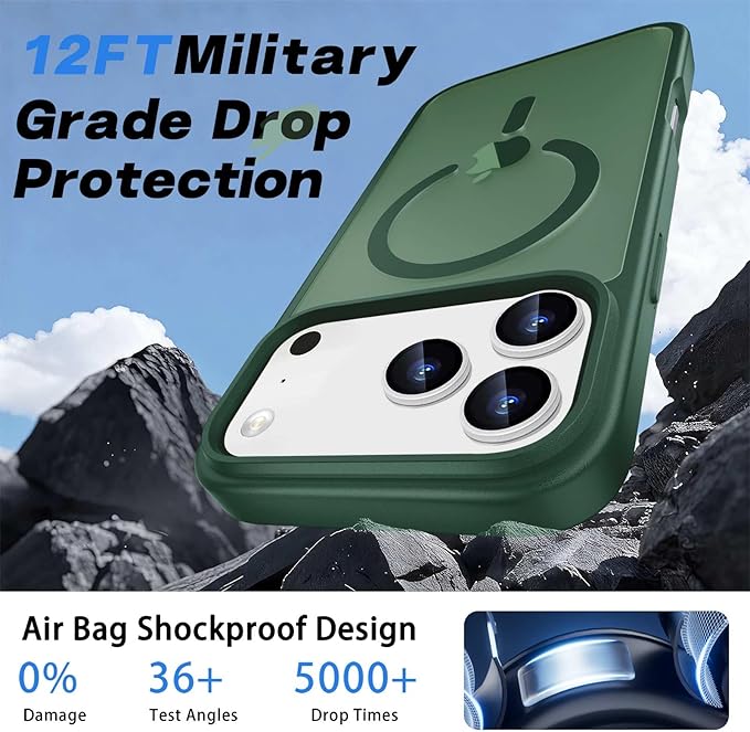 Ntwinro Magnetic for iPhone 17 Pro Case (Compatible with MagSafe) with Detachable Wallet & Card Holder for 3 Cards [RFID Blocking] Military Grade Protective Slim Phone Cover, Green