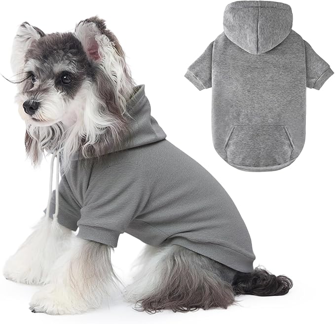 BAOBICUTE Dog Basic Hoodie Soft Dog Clothes Cold Weather Sweaters for Medium Large Dogs Cozy Fabric Warm Sweatshirt with Leash Hole (Grey, XS (Back: 10.24",Chest: 14.96", Neck: 11.42"))