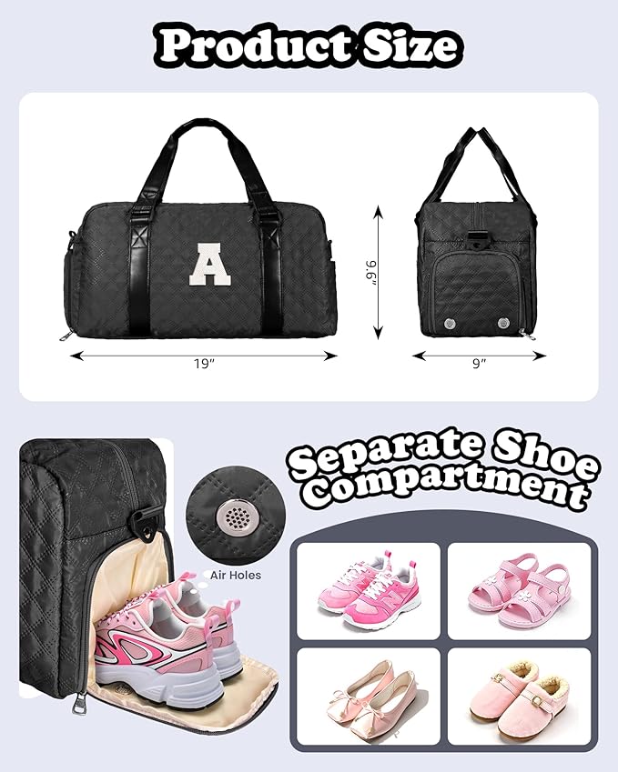Elilier Carry on Bag Girls, Birthday Gifts Teen Girl Gift, Initial Travel Duffel Bag, Overnight Bag Girlfriend Birthday Kids Gifts, Gifts for Women, Mom, Sister, Teacher, Teen Girls