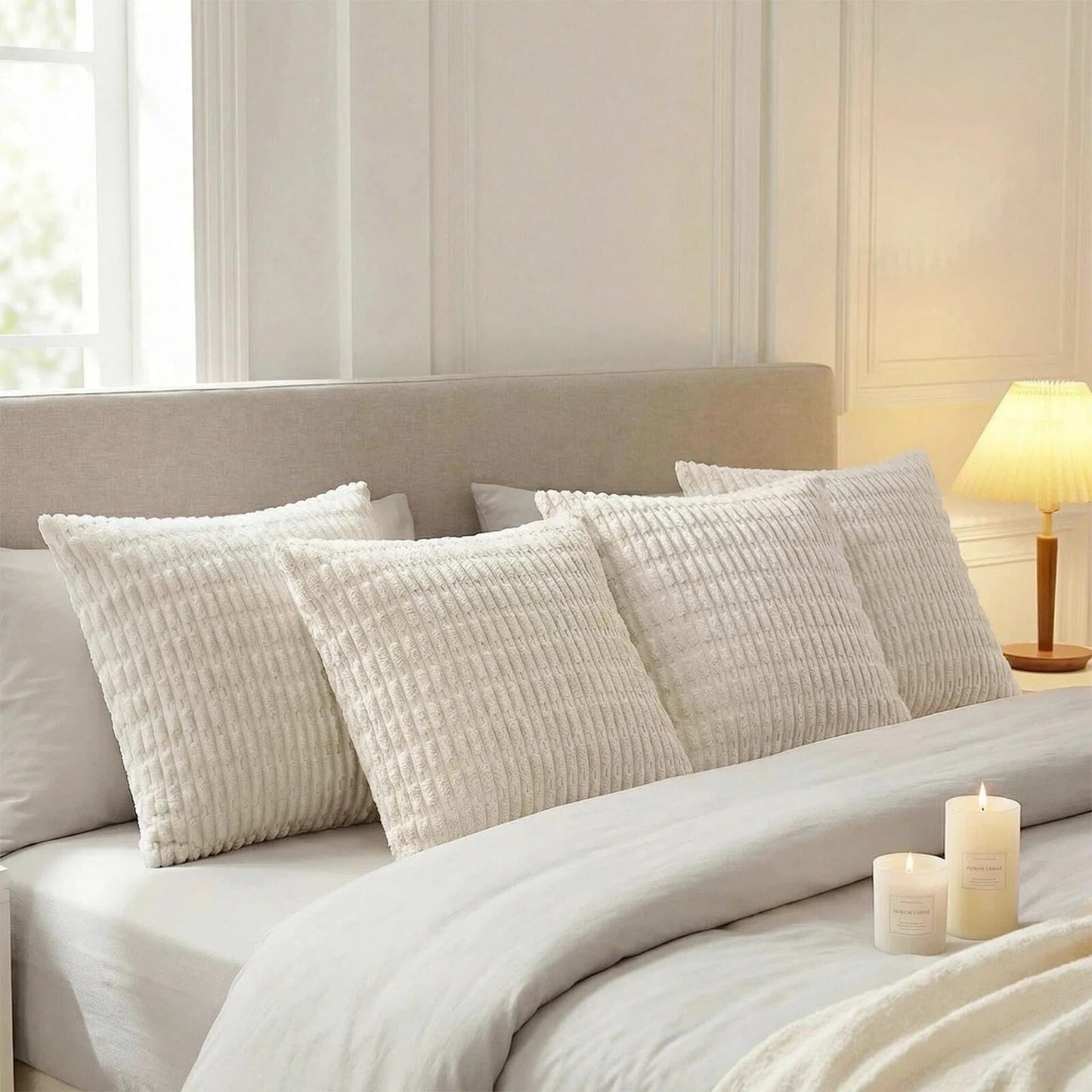 Fancy Homi 4 Packs Decorative Throw Pillow Covers for Living Room Couch Bed, Modern Farmhouse Boho Home Décor Accent Cushion Case, 24" x 24", Cream