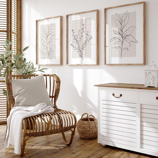 Neutral Botanical Prints Wall Art Decor Plant Minimalist Canvas Pictures Vintage Beige Wall Art Modern Farmhouse Line Poster Boho Abstract Painting Artwork for Bedroom 16x24 Inch Unframed Set of 3