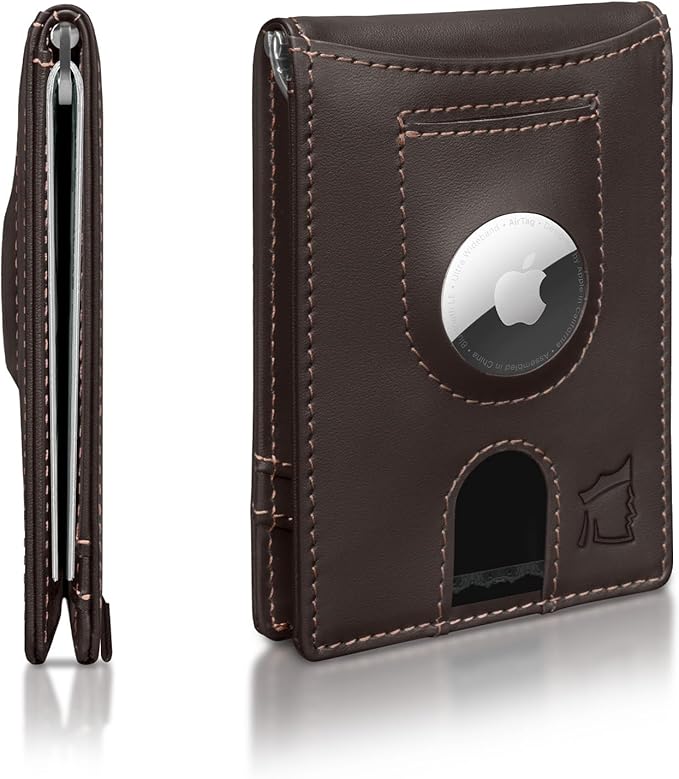 Kingly Trace Airtag Wallet for Men - Smart RFID Blocking Leather Wallet with Airtag Holder & Money Clip - Minimalist Trackable Design with Pull Tab - Secure Wallets