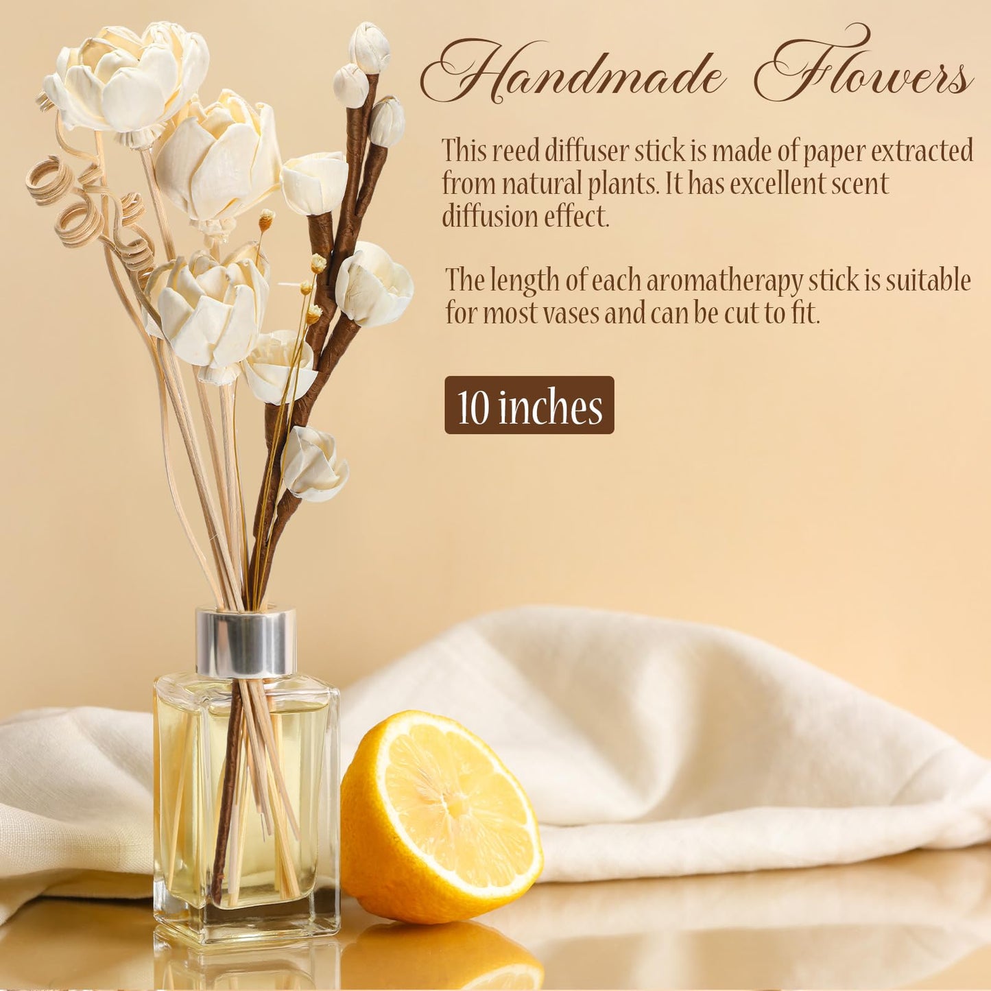 Swiffen 12 Pcs Reed Diffuser Sticks Flowers Reed Set White Wood Flower Aromatic Diffuser for Bathroom Home Bedroom Office Decor Office, Natural Flower
