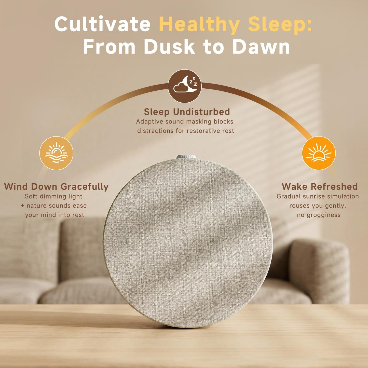 Geuuap Sunrise Alarm Clock White Noise Machine | Natural Wake-Up Light for Bedroom with 30 Soothing Sleep Aids, Bluetooth Speaker, Dimmable Clock, Screen-Free Design for Baby Adults Kids-Grey
