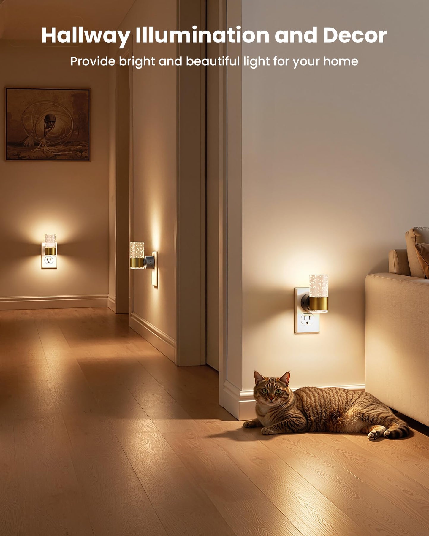 VOLISUN Night Lights Plug into Wall, Dimmable LED Night Light 3 CCT & 5 Brightness Levels, Acrylic Bubble Nightlight with Dusk to Dawn Sensor for Hallway, Bathroom, Stair, Nursery Gold 2 Pack