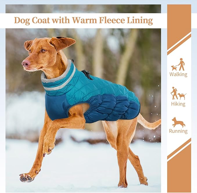 OUOBOB Winter Dog Coat,Large Dog Jacket,Waterproof Pet Jacket with Back Zipper,Pet Coat with Harness Built in,Warm Dogs Coat with Fleece Lined,Snow Jacket Clothes French Bulldog Shiba Inu,L