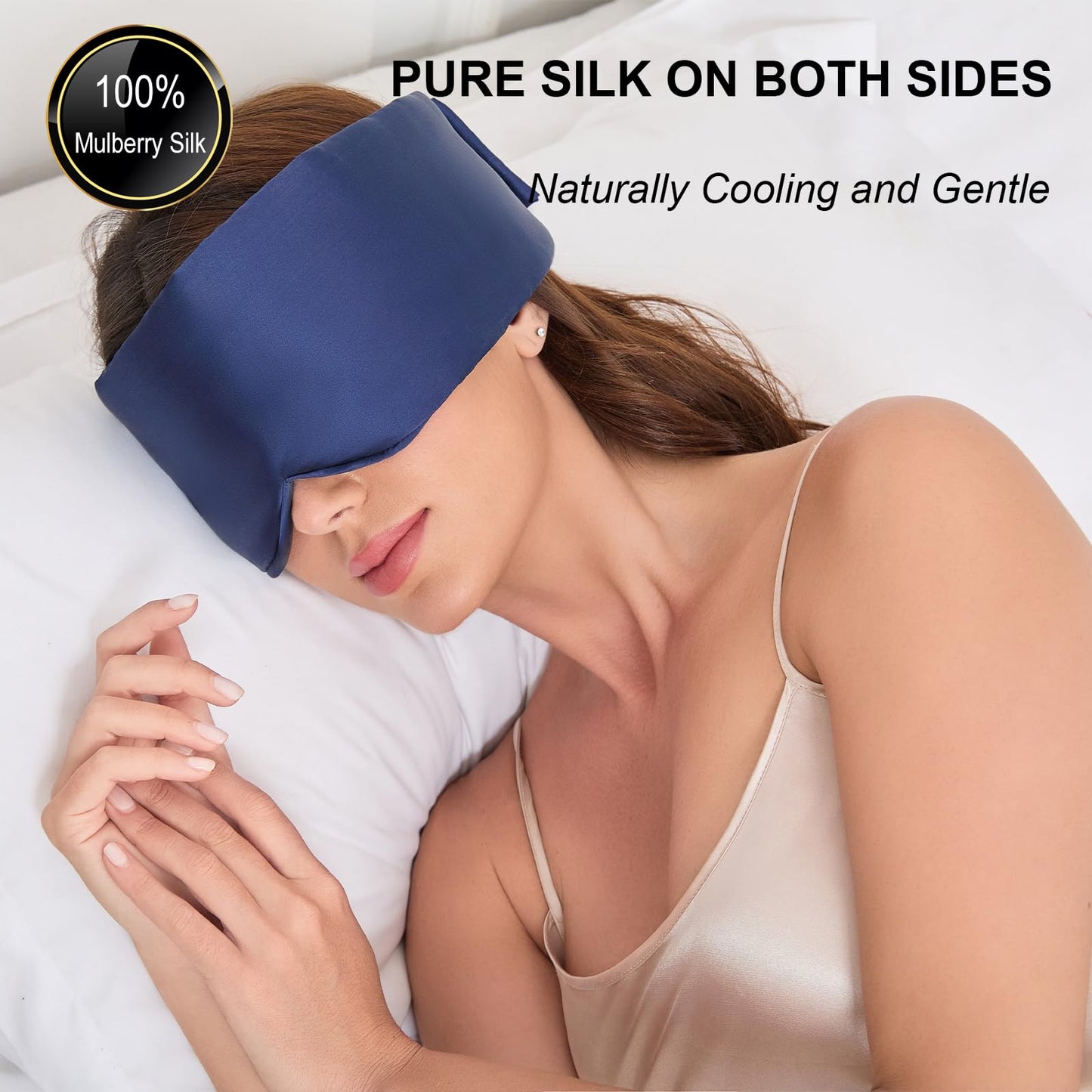 100% Mulberry Silk Sleep Masks for Men, Blackout Eye Mask Sleep Silk for Sleeping Side Sleeper, Eye Covers for Sleeping Adjustable Light Blocking Men Relaxing Gift for Home, Travel, Office, Napping