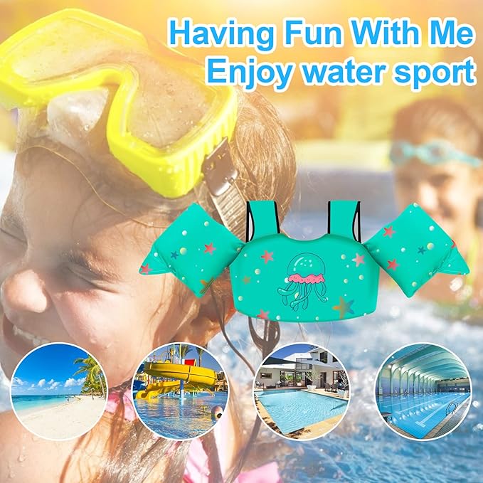 Chriffer Kids Swim Vest Life Jacket for 30-55 Pounds Boys and Girls, Toddler Floaties with Shoulder Harness Arm Wings for 2,3,4,5,6,7 Years Old Baby