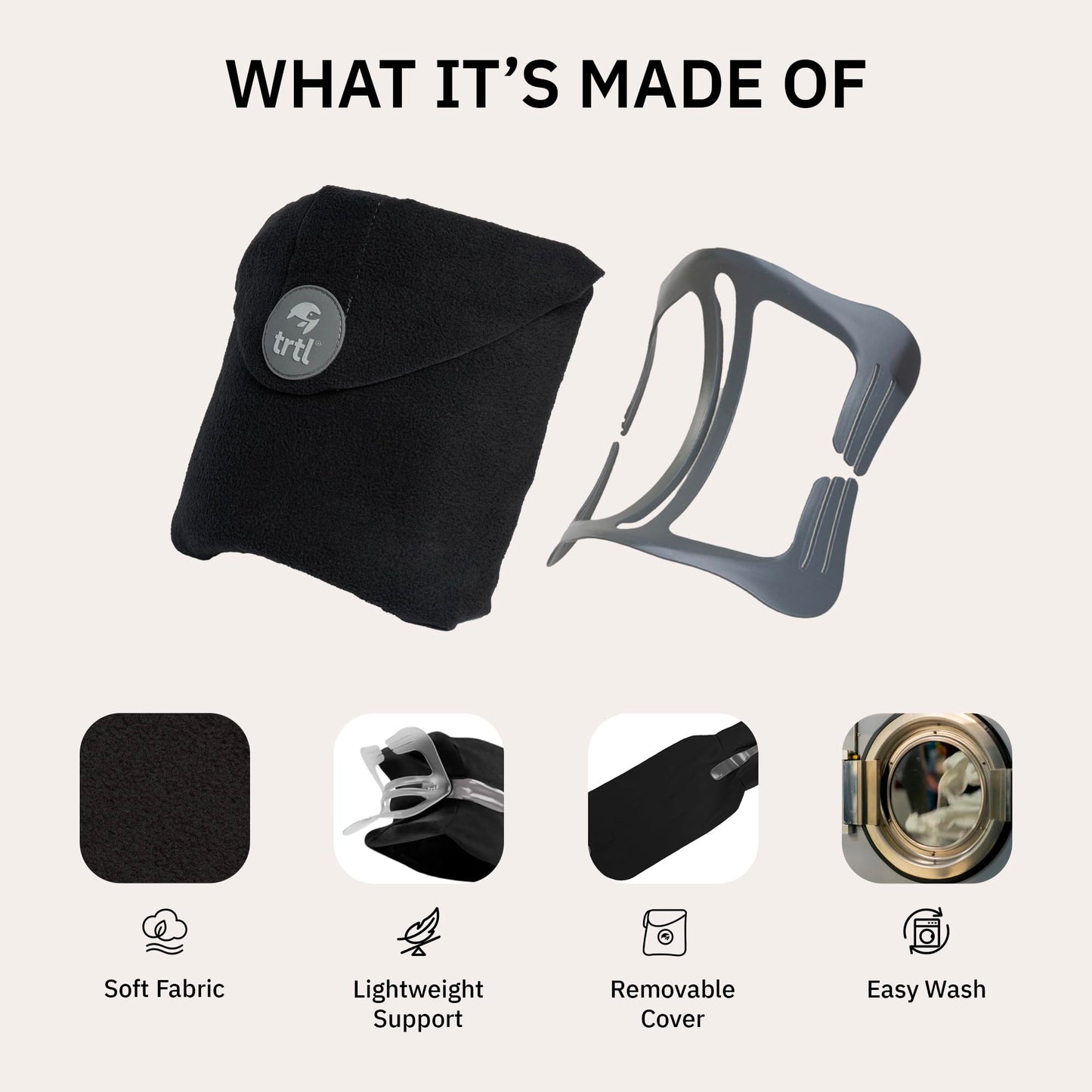 Trtl Pillow - Scientifically Proven, Super Soft Neck Support Travel Pillow for Airplanes - Lightweight and Machine Washable - Ergonomic Design for Traveling on Flights, Cars, and Trains - Black