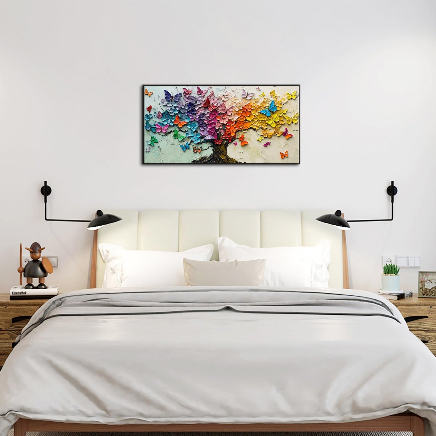 iKNOW FOTO Colorful Butterfly Tree Canvas Print with Black Floater Frame Rainbow Abstract Wall Art for Living Room Bedroom Office Ready to Hang 20x40''